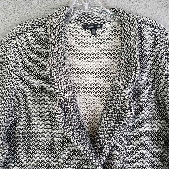 Eileen Fisher Cardigan Jacket Coatigan Size Medium Tweed Longline Black Cotton - Picture 5 of 10